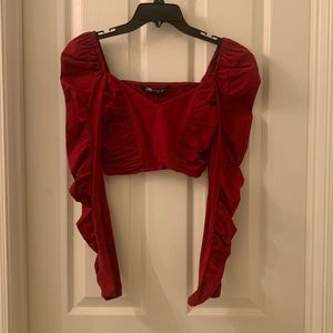 Red long sleeved Zara crop top